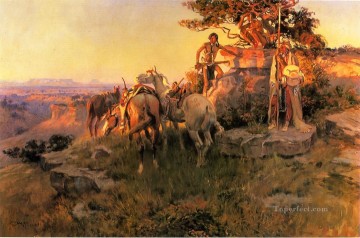  Marion Deco Art - Watching for Wagons western American Charles Marion Russell